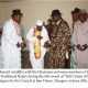 Satguru Maharaj JI ( middle with the Chairman and some members of Bayelas State Council of Traditional Rulers during the title award of "Full Citizen of Bayelsa" on the Satguru by the Council at Ijaw House, Yenagoa, on June 26th, 2014