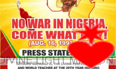 NO WAR IN NIGERIA COME WHAT MAY AUG. 16 1993 2022 PRESS STATEMENT BY SATGURU MAHARAJ JI THE LIVING PERFECT MASTER AND WORLD TEACHER