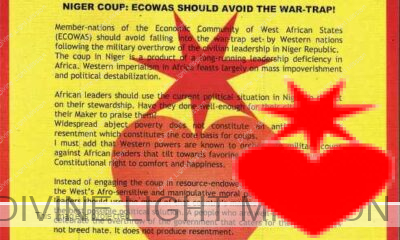 NIGER COUP ECOWAS SHOULD AVOID THE WAR-TRAP!